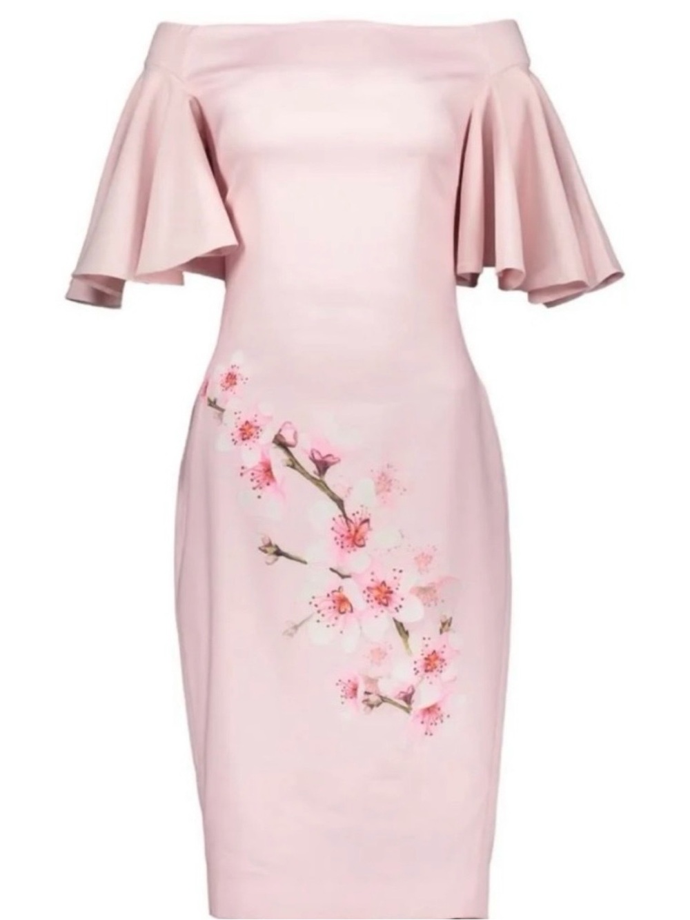Ted Baker London Pink Plum Bossom Off Shoulder Bell Sleeve Bodycon Dress Sz 3